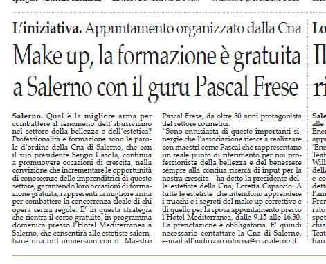 Corso sul Make Up con Pascal a Salerno sui giornali